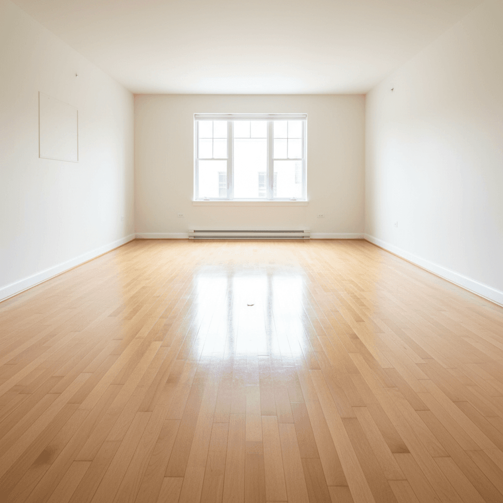 Bright empty room with spotless wood flooring ready for final inspection