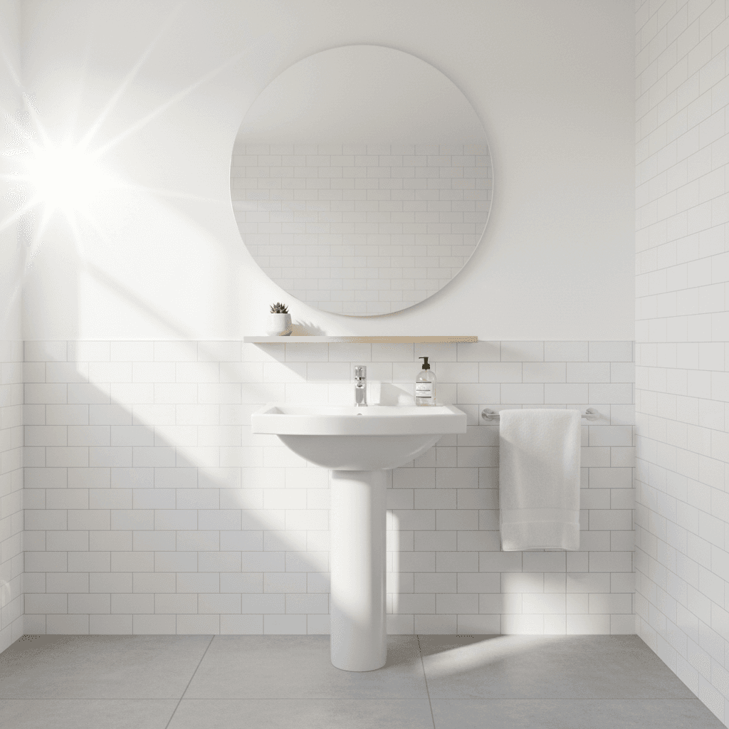 Bright clean bathroom with white sink