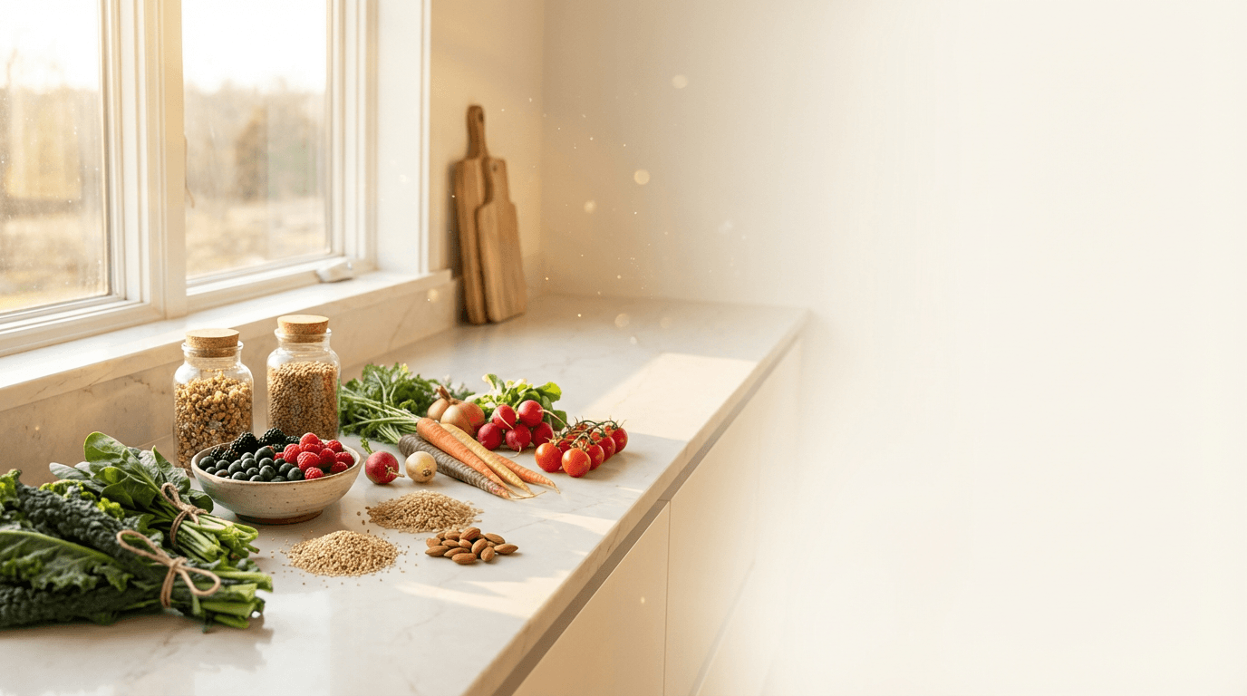 Clean kitchen countertop with a pink rose in a vase